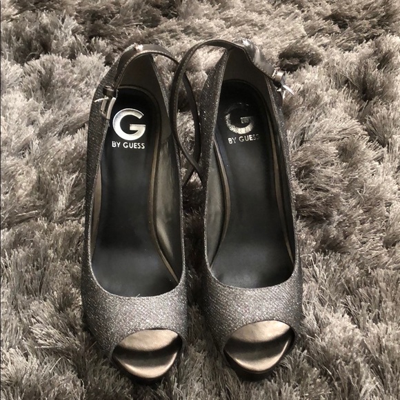 Guess Silver Sparkle Open Toe Hills - Picture 2 of 4